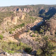 The Luvuvhu River flowing through the Lanner Gorge before entering the Makuleke Ramsar site floodplains