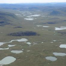 Rocky hills on the raised seabed, where numerous ponds and lakes are found.